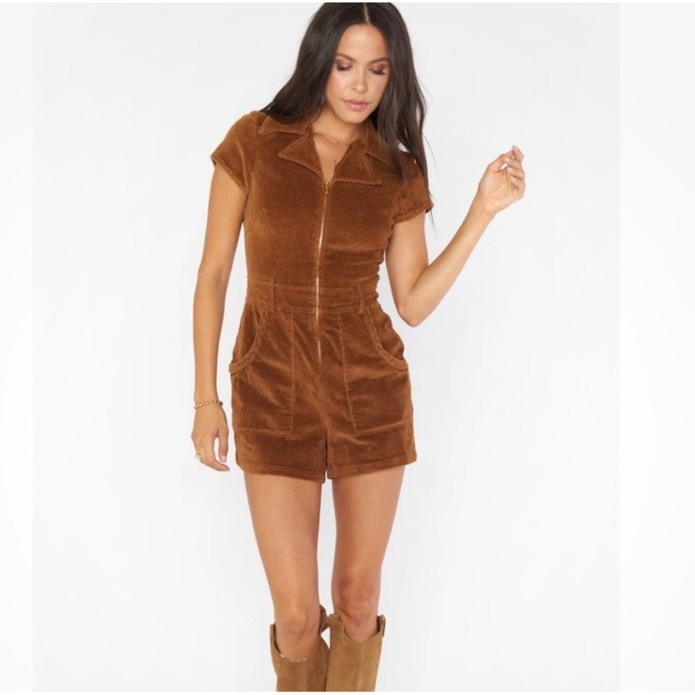 Show Me Your Mumu Medium Outlaw Romper Brown Corduroy Concert Rodeo Festival